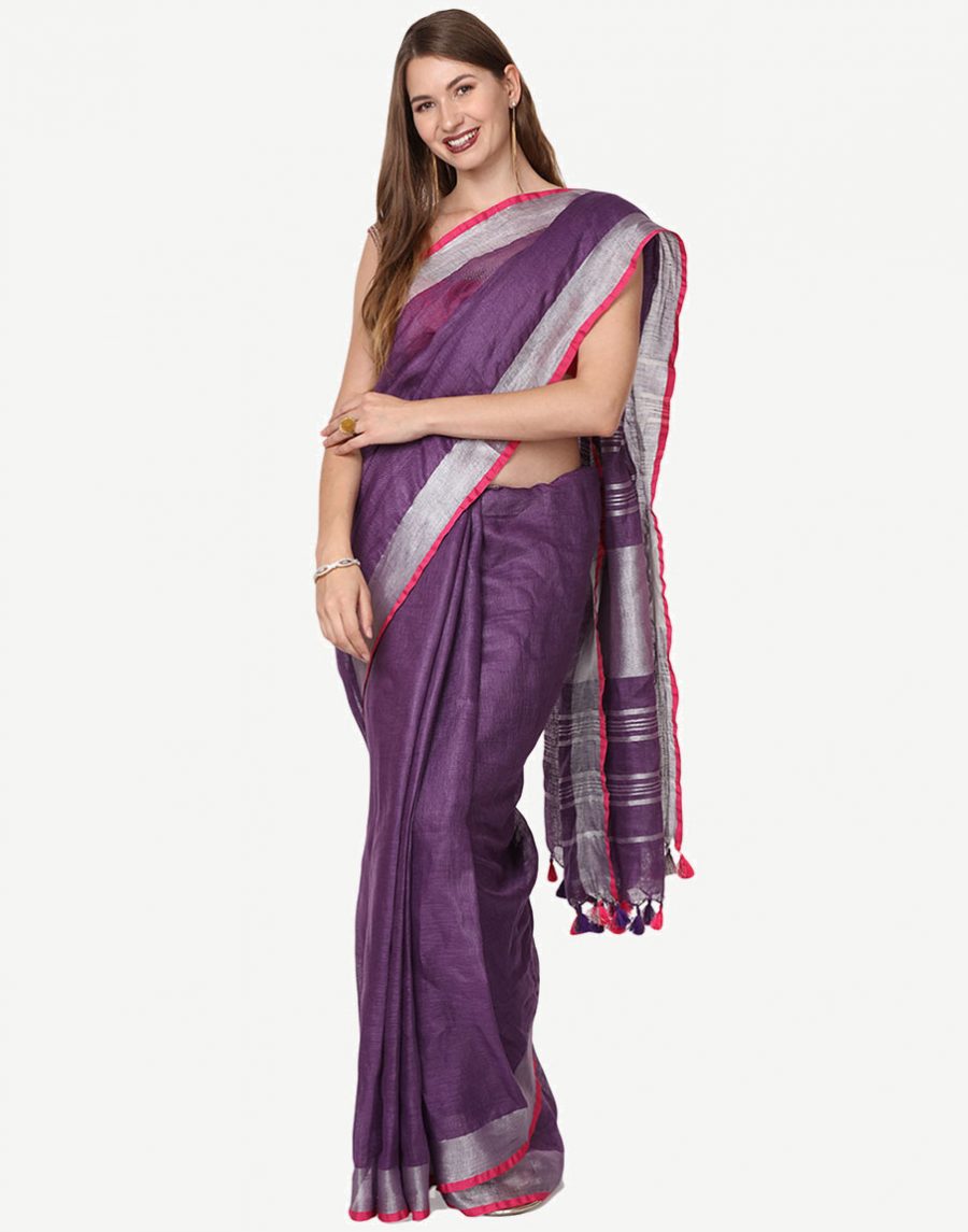 Purple Pure Linen Saree