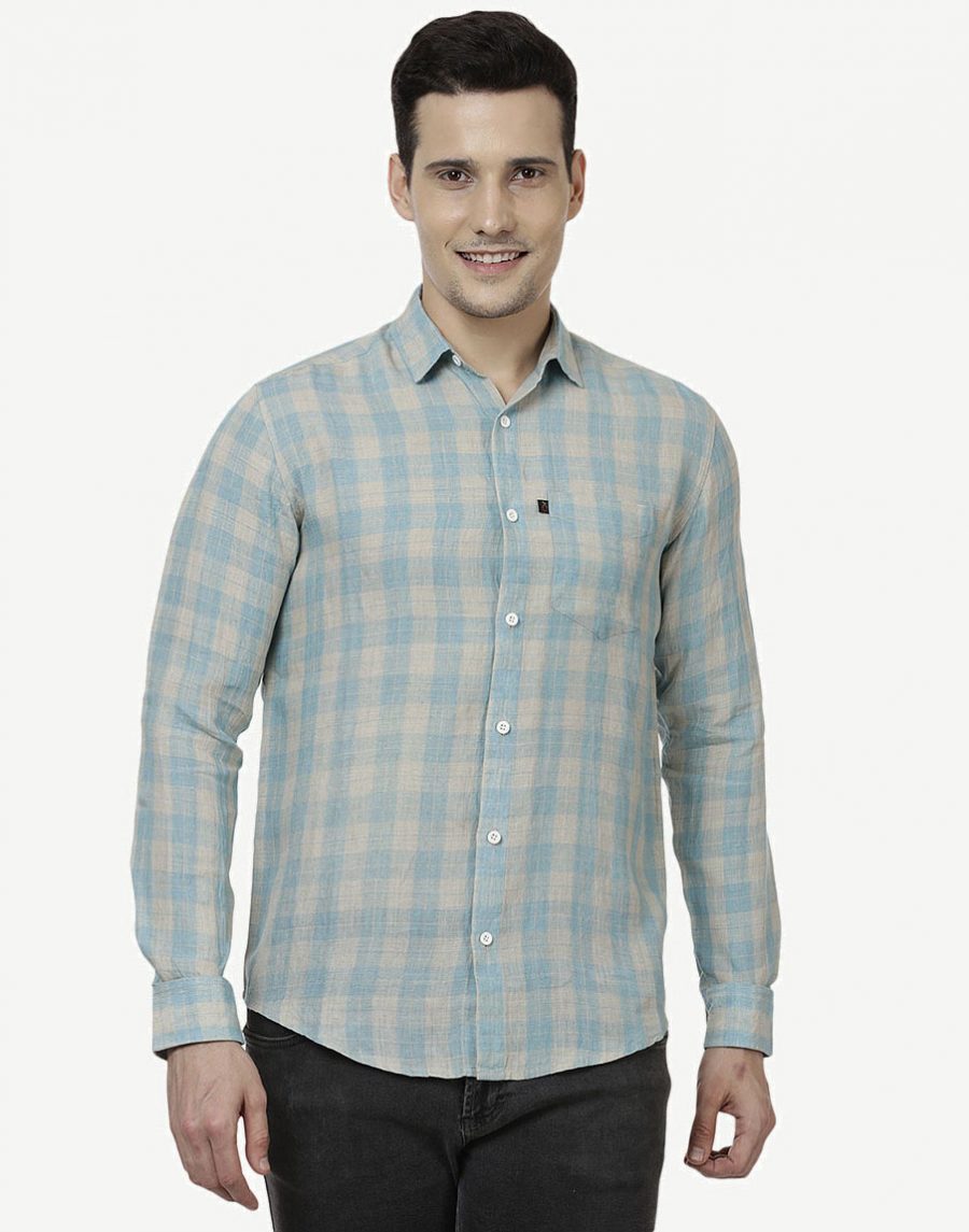 Blue Casual Check Shirt - Pure Linen